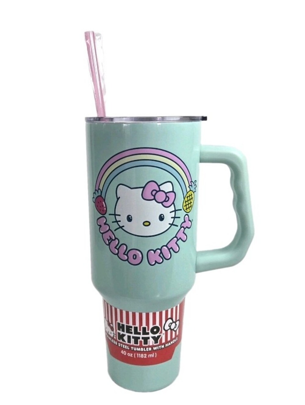 Hello Kitty 40 oz. Stainless Steel Tumbler Sanrio Teal Rainbow New